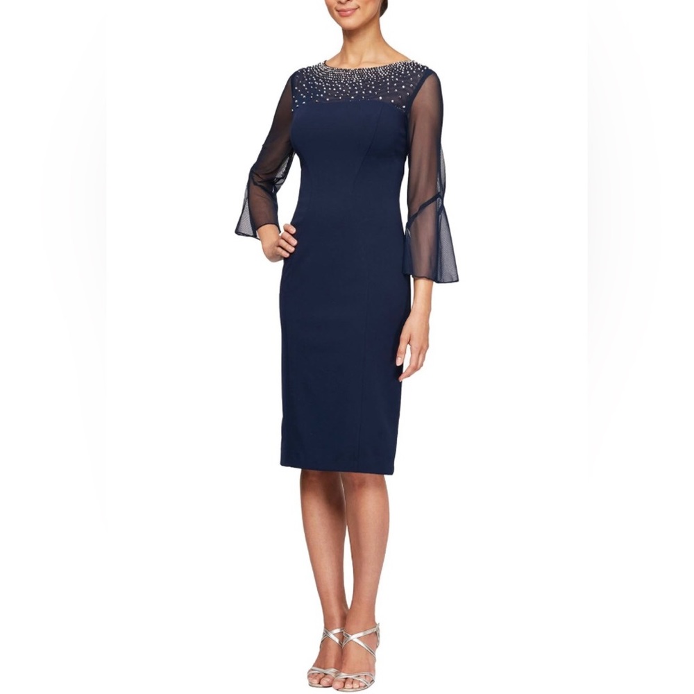 NWT Alex Evenings Short Shift Dress with Embellished Illusion Detail Sz 16